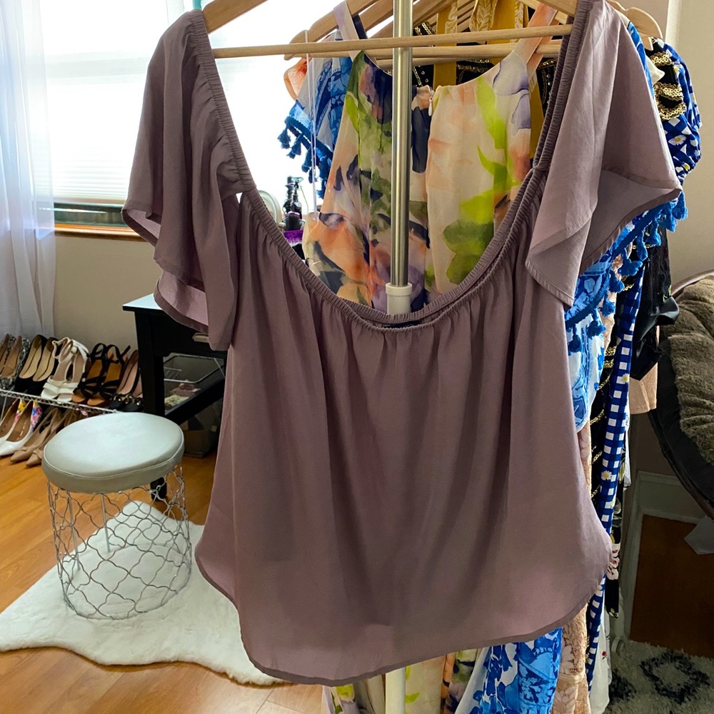 American Eagle Off Shoulder Silky Lavender Top